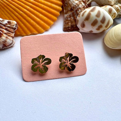 Hibiscus Flower Gold Earrings